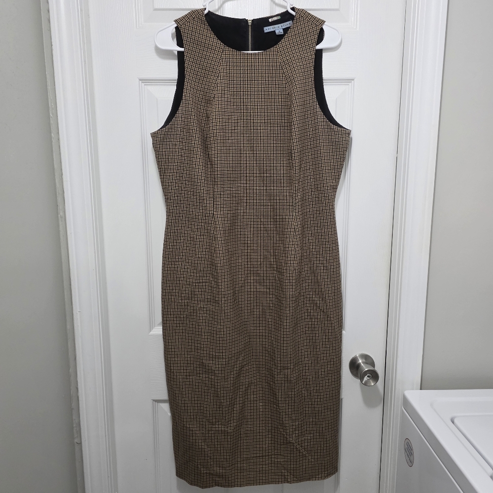 ANTONIO MELANI Tan and Black Glen Plaid Midi Sheath Dress